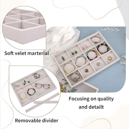 Mornajina 12 Grids Velvet Jewelry Tray Jewelry Display Tray, Stackable Empty - Image 7
