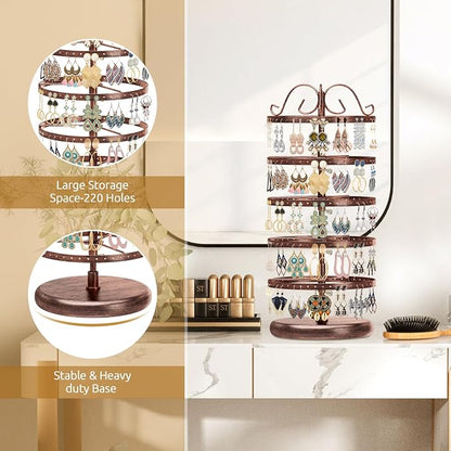 MODOWEY Rotating Earring Holder Organizer Stand, 5 Tiers Metal Tree, Bronze | - Image 5