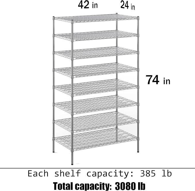 24" Deep x 42" Wide x 74" Height Wire Shelving Kit | 8-Tier | NSF Commercial - Image 3