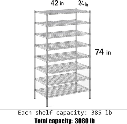 24" Deep x 42" Wide x 74" Height Wire Shelving Kit | 8-Tier | NSF Commercial - Image 3