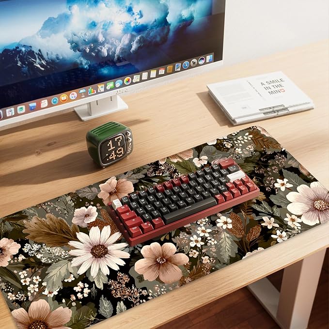 Vintage Beige Floral Mouse Pad – Large Extended Desk Mat 35.43 x 15.75 in – - Image 2