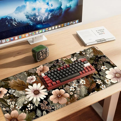 Vintage Beige Floral Mouse Pad – Large Extended Desk Mat 35.43 x 15.75 in – - Image 2