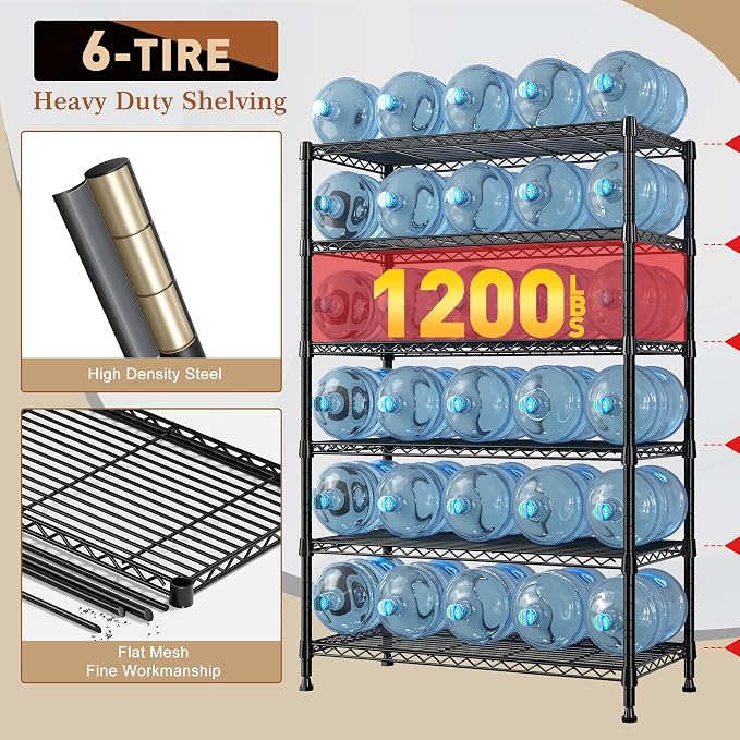 REIBII 71" H Metal Shelves 6 Tier Storage Shelves 1200LBS Adjustable Shelving - Image 4