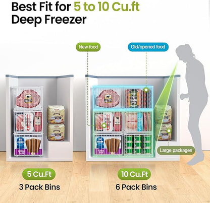 MSERCUOR Freezer Organizer Bins, 6 Pack Big Stackable Deep Chest Freezer - Image 3