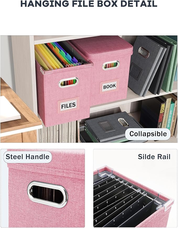 File Organizer Box with Lid, Hanging Filing File Box with Mesh Pocket, Document - Image 5