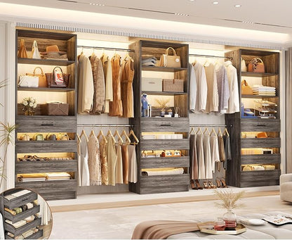 Aheaplus Closet System with 12 Drawers, 8.5-11.5Ft Wood Closet Organizer System by Aheaplus