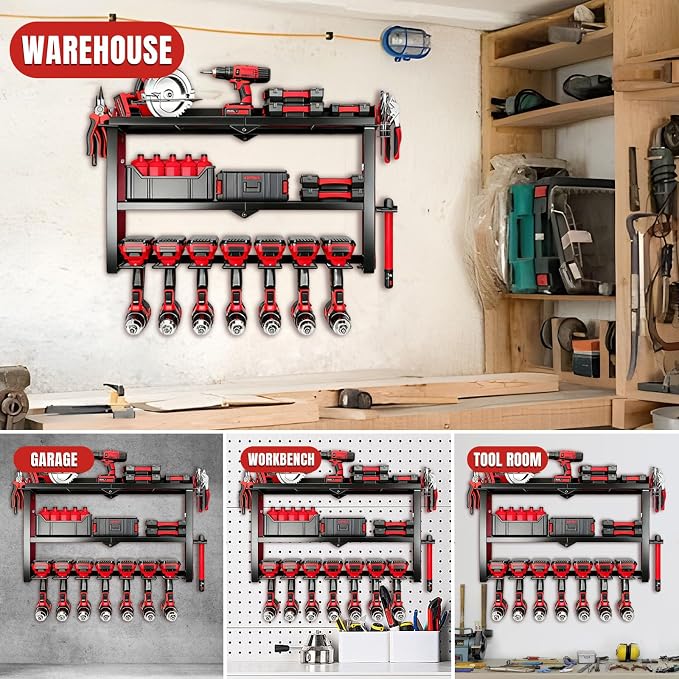 Power Tool Organizer Wall Mount, 150Lbs 3 Layer Metal Tool Storage Rack - Image 7