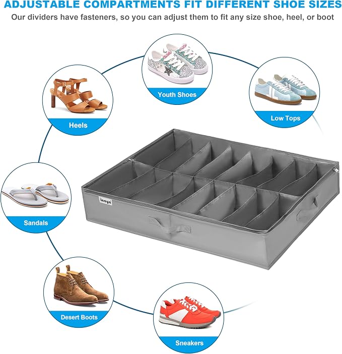 INAYA Under Bed Shoe Storage Organizer Set of 2, Fits 32 Pairs, Underbed Shoe - Image 3