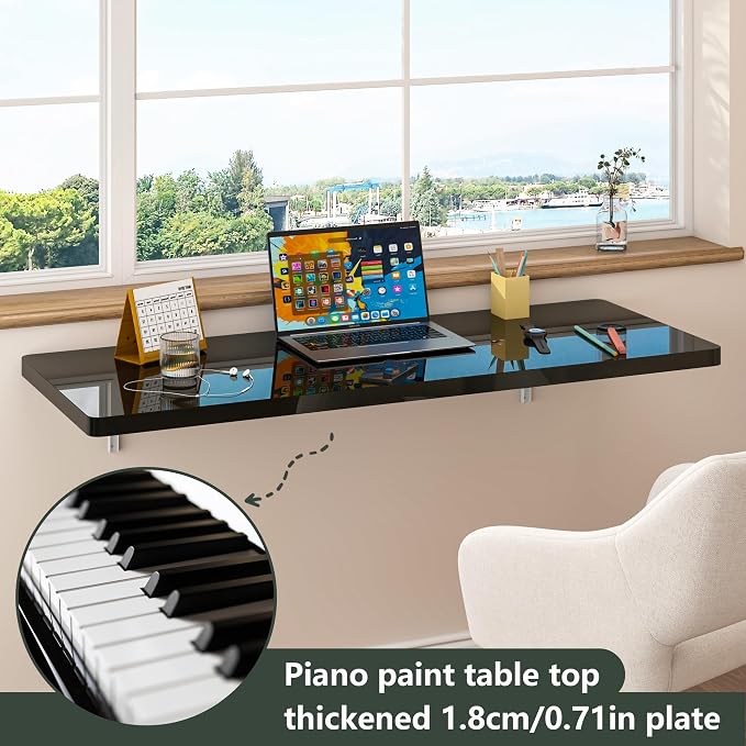 Clikuutory Wall Mounted High Gloss Folding Table, Wall Desk Fold Down - Image 3
