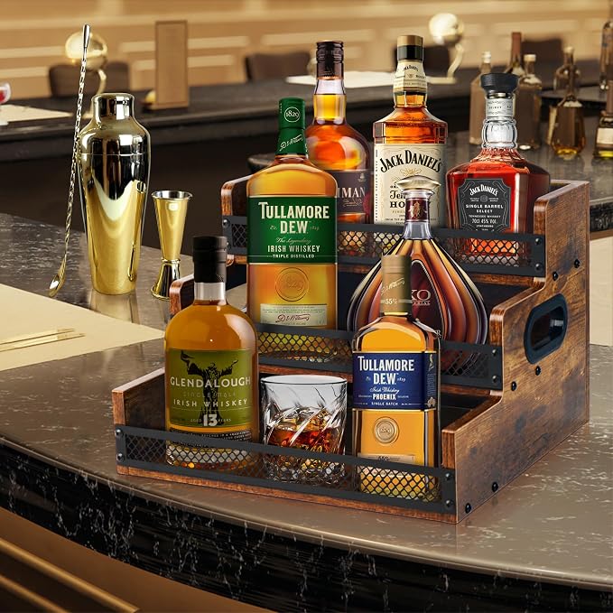 Liquor Bottle Display Shelf, Coffee Syrup Rack Organizer, 2 Pack 3 Step - Image 2