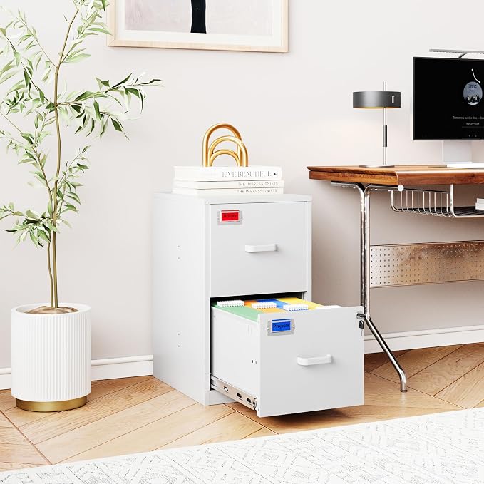 2 Drawer File Cabinet with Lock, 25.4" High Vertical Filing Cabinet, 17.7" Deep - Image 4