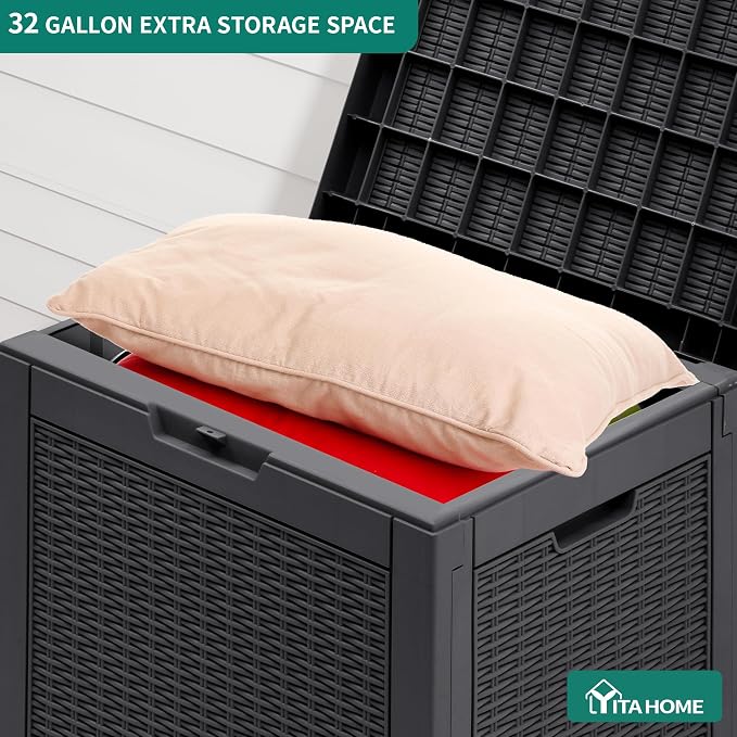 YITAHOME 32 Gallon Rattan Deck Box, Indoor Outdoor Storage Box - Image 4