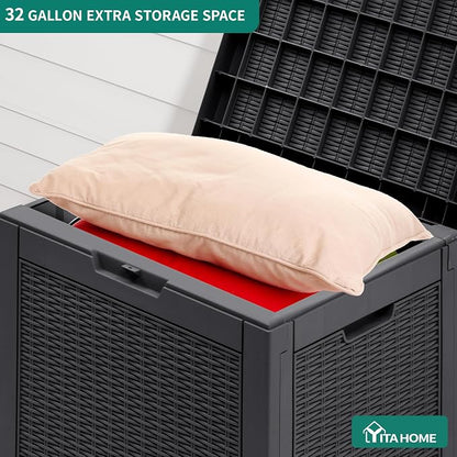 YITAHOME 32 Gallon Rattan Deck Box, Indoor Outdoor Storage Box - Image 4