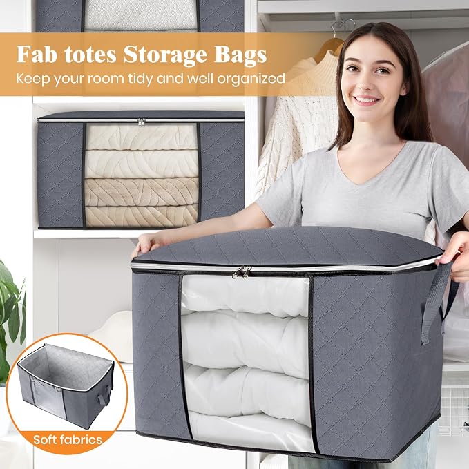 Fab totes 24 Gallons Clothes Storage, Foldable Thick Fabric Blanket Storage Bags - Image 5