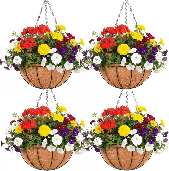 EIMQUVW Outdoor Metal Hanging Planters Basket Hanging Baskets by EIMQUVW