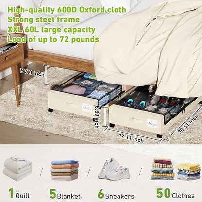 Tututry Under Bed Storage with Wheels, XXL 60L Under the Bed Storage Bins - Image 2