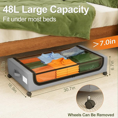 GoMaihe Under Bed Storage with Wheels: 48L Underbed Storage Containers with Lids - Image 3
