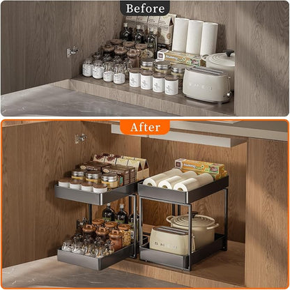 Metal Under Sink Organizerand Storage, 2 Tier Pull-Out Cabinet Drawer Shelf - Image 4