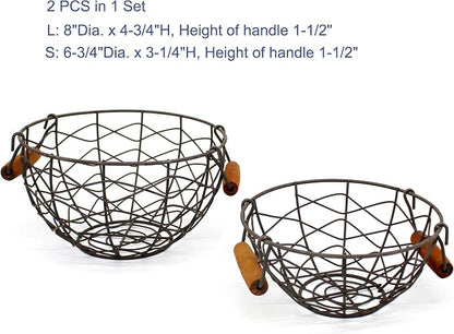 CVHOMEDECO. Round Wire Egg Baskets Rustic Fruit Baskets - Image 5