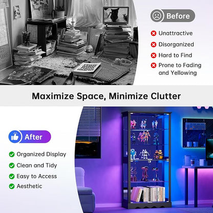 Display Cabinet with Glass Doors, LED Display Case with Removable Shelf - Image 8