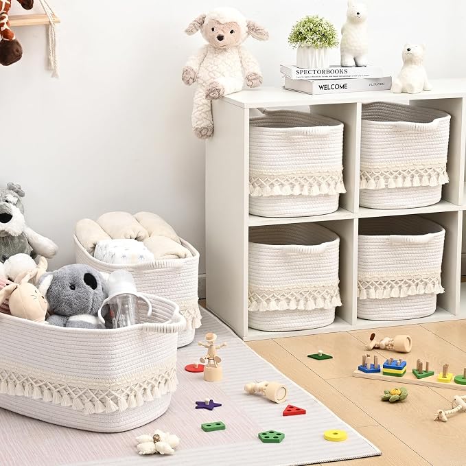 6 Pack Storage Basket for Shelves, Boho Cotton Rope Storage Bins - Image 2