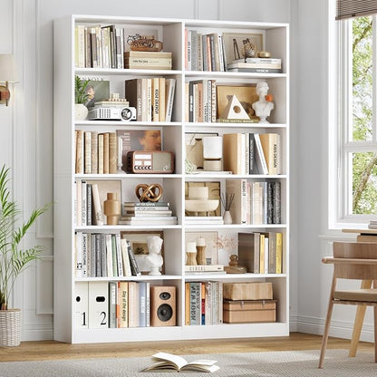 FACBOTALL Bookshelf and Bookcase, 6-Tier Double Wide Bookshelves, Freestanding - Image 2