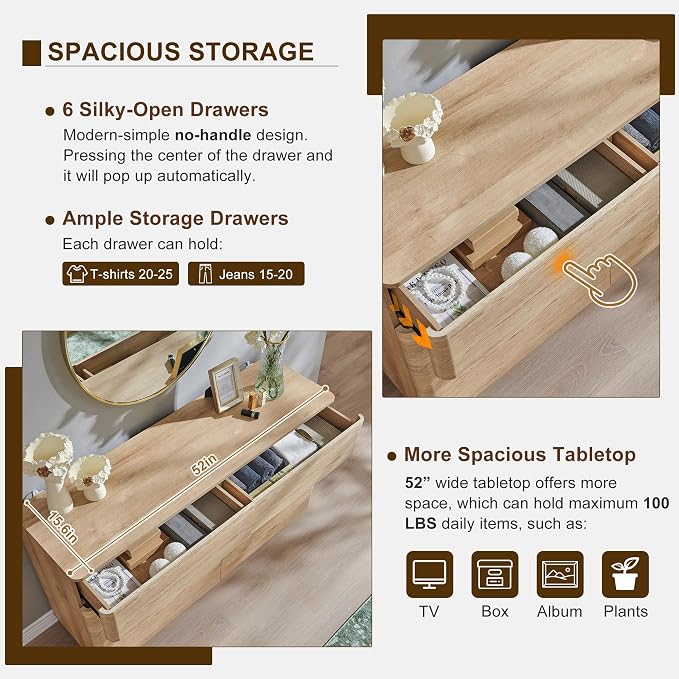 ACCOHOHO Modern 6 Drawer Dresser - Image 4