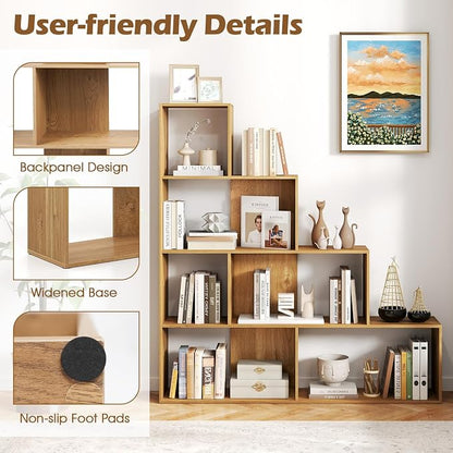 Tangkula 4-Tier Stepped Bookshelf, Freestanding 6 Cubes Ladder Bookcase - Image 8
