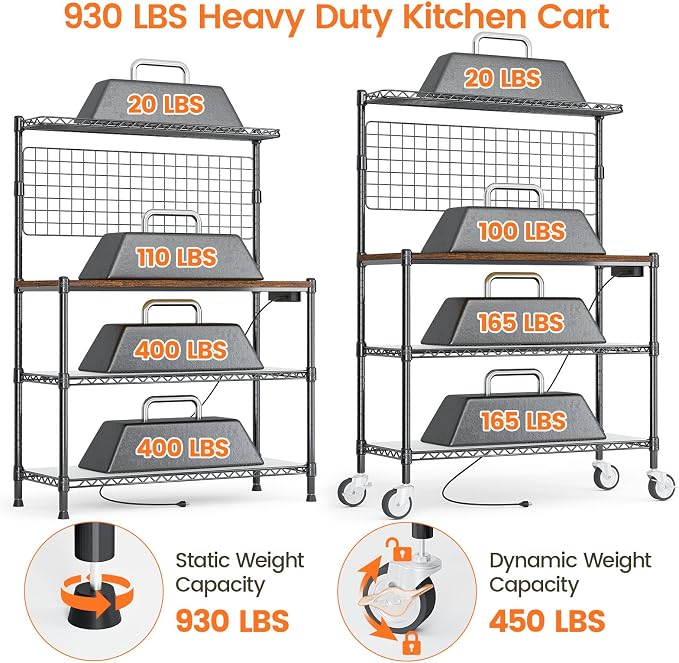Leteuke Bakers Rack with Power Outlet & Storage, 36 Inch Microwave Stand - Image 7