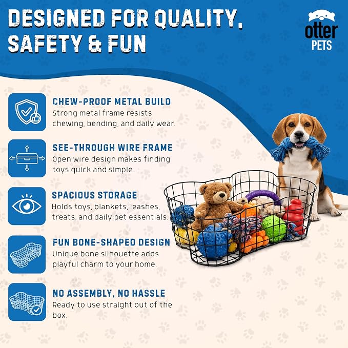 OtterPets Metal Dog Toy Basket, Bone Shaped Indestructible Dog Toy Bin - Image 2