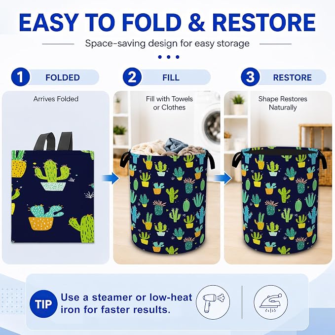 Cactus Plants Laundry Hamper, Collapsible Laundry Baskets, Dirty Clothes Baskets - Image 5