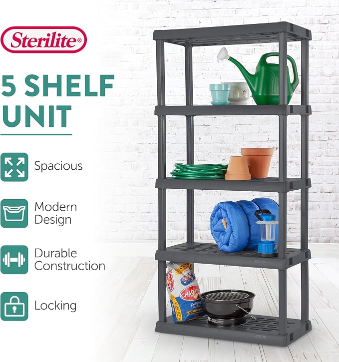Sterilite 5 Shelf Unit, Heavy-Duty Shelving Storage Rack - Image 4