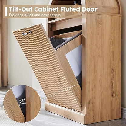 Arched Tilt-Out Trash Can Cabinet, Fluted 10 Gallon Trash Can Cabinet Set of 2 - Image 6