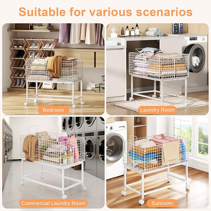 Large Rolling Laundry Basket Cart, Wire Laundry Hamper Cart - Image 4