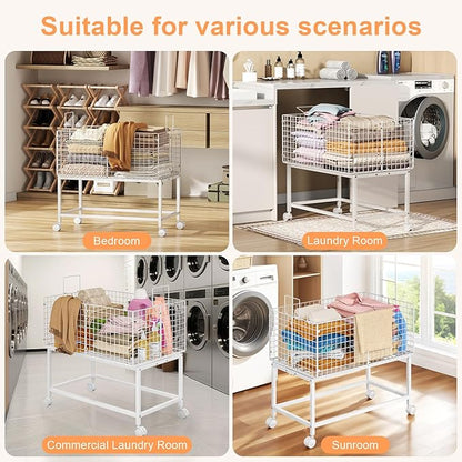 Large Rolling Laundry Basket Cart, Wire Laundry Hamper Cart - Image 4