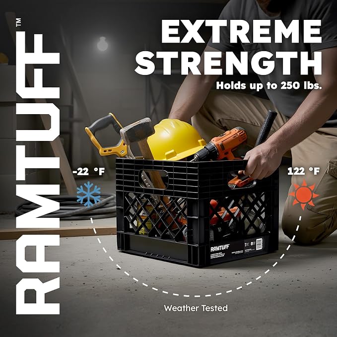 Ramtuff 2 Pack Storage Milk Crate, Durable Plastic Home Organizers, Stackable - Image 3