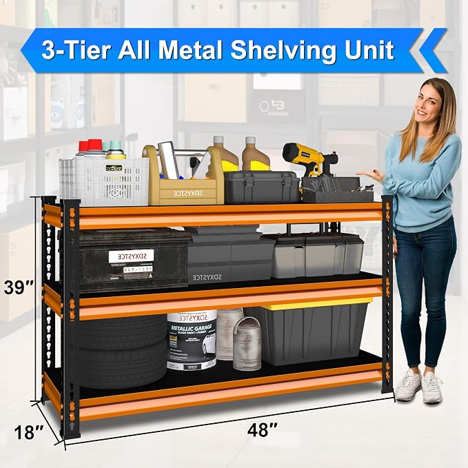 48" W Garage Shelving Heavy Duty, 1500LBS Loads Adjustable Garage Storage - Image 3