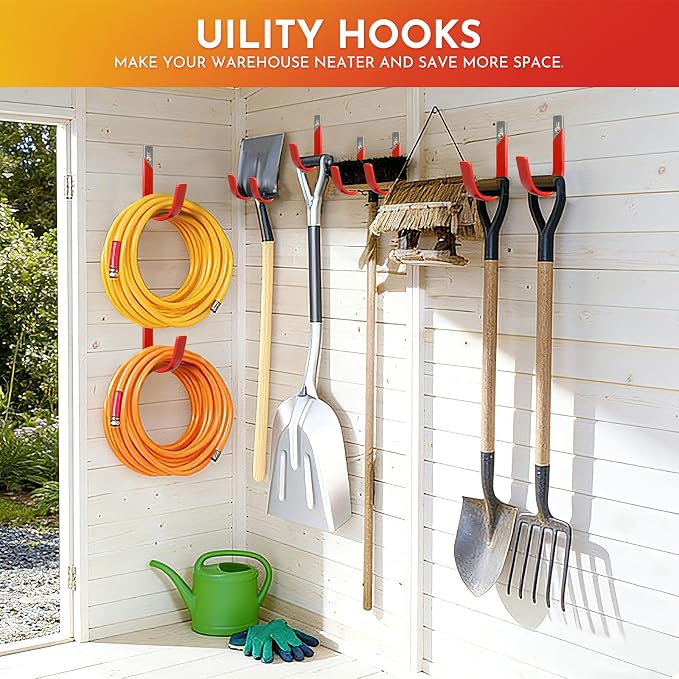 6 Pack Metal Garage Hooks, Heavy Duty Hose Hanger Wall Mounted Utility Storage - Image 5