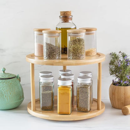 TB Home Two-Tier Bamboo Wood Lazy Susan Organizer Kitchen Turntable - Image 2