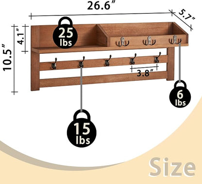 Coat Rack Wall Mount with Hooks & Shelf - Image 7