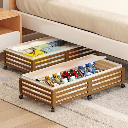 Under Bed Storage with Wheels-Large Bamboo Underbed storage Containers with - Image 6