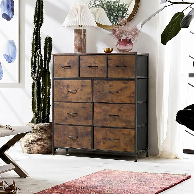 WLIVE Tall Dresser for Bedroom, 9 Drawer Chest of Drawers, Rustic Brown | 9 - Image 6