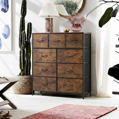 WLIVE Tall Dresser for Bedroom, 9 Drawer Chest of Drawers, Rustic Brown | 9 - Image 6