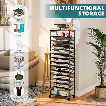 15 Tier Rolling File Cart, Sturdy and Durable Desk File Organizer - Image 3