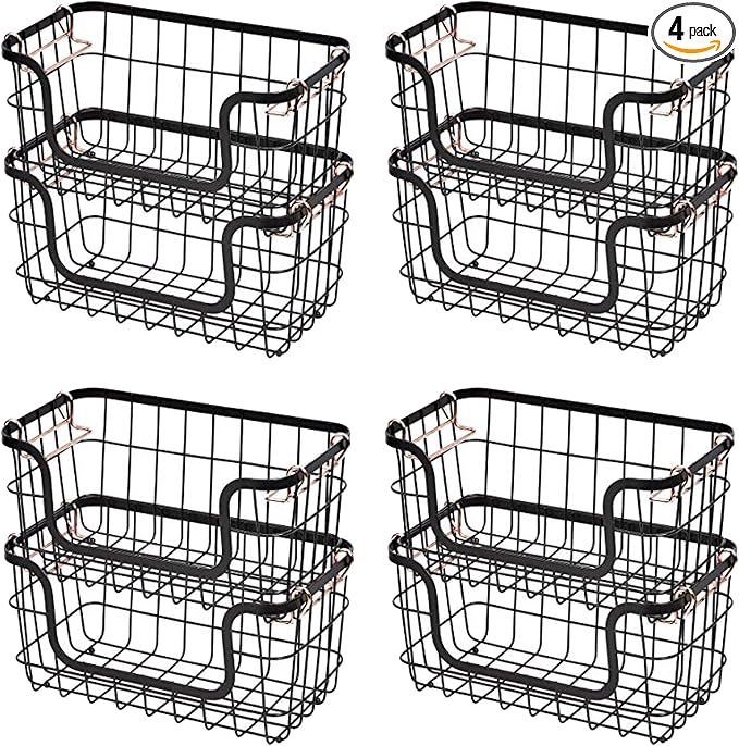 Amazon Basics Stackable Metal Wire Rectangular Storage Baskets by AmazonBasics