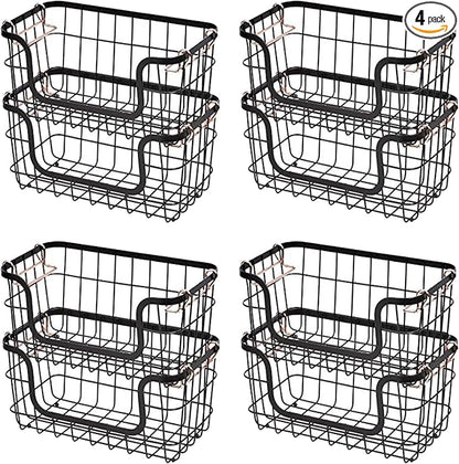 Amazon Basics Stackable Metal Wire Rectangular Storage Baskets by AmazonBasics