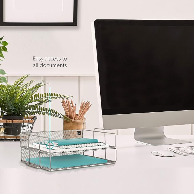 2 Tier Stackable Letter Tray | Paper Tray Desk Organizer | The Mesh Collection - Image 2