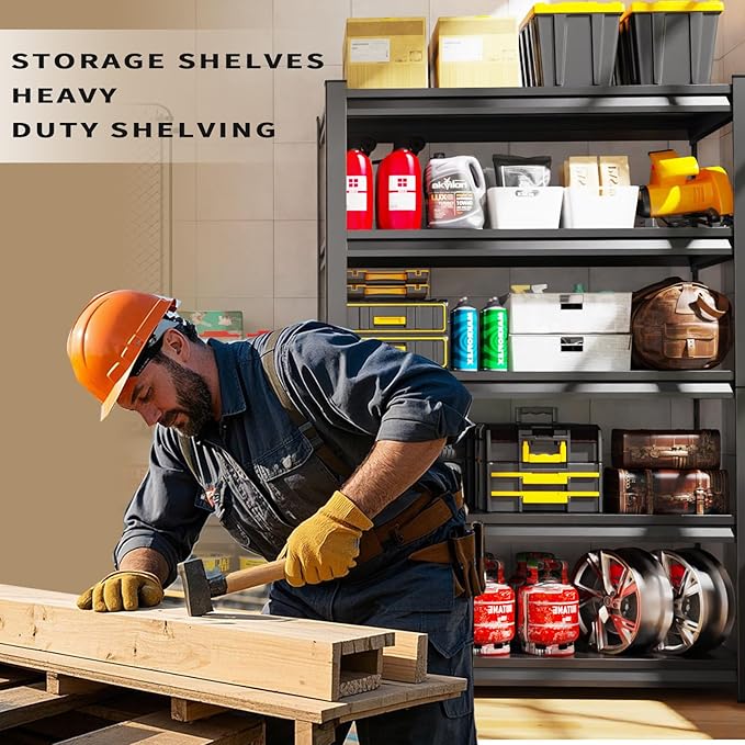 2 Pack Garage Shelving Heavy Duty Storage Shelves 3000LBS Adjustable Garage - Image 3