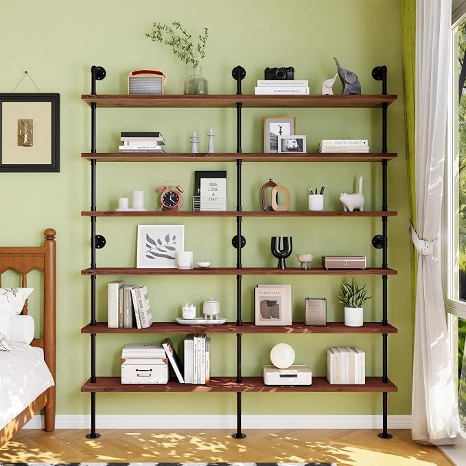 Industrial Ladder Shelf Bookcase, Wall Mounted Rustic Bookshelf, Retro Wood - Image 9