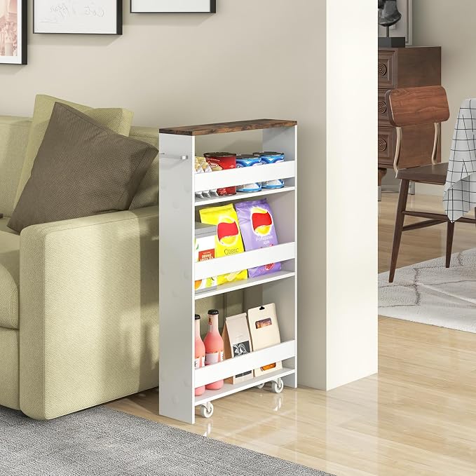 Small Kitchen Cart, 4-Tier Slim Rolling Island w/Handle, Laundry Room Storage - Image 9